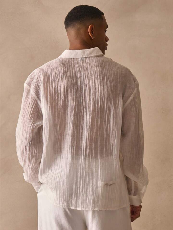Men's Long Sleeve Oversized Light Weight Collared Button Through Shirt Top  Spring Summer Essentials